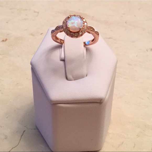 Sale $18! Rose Gold Plated over .925 Sterling Silver Lab created Opal Ring - Picture 10 of 16